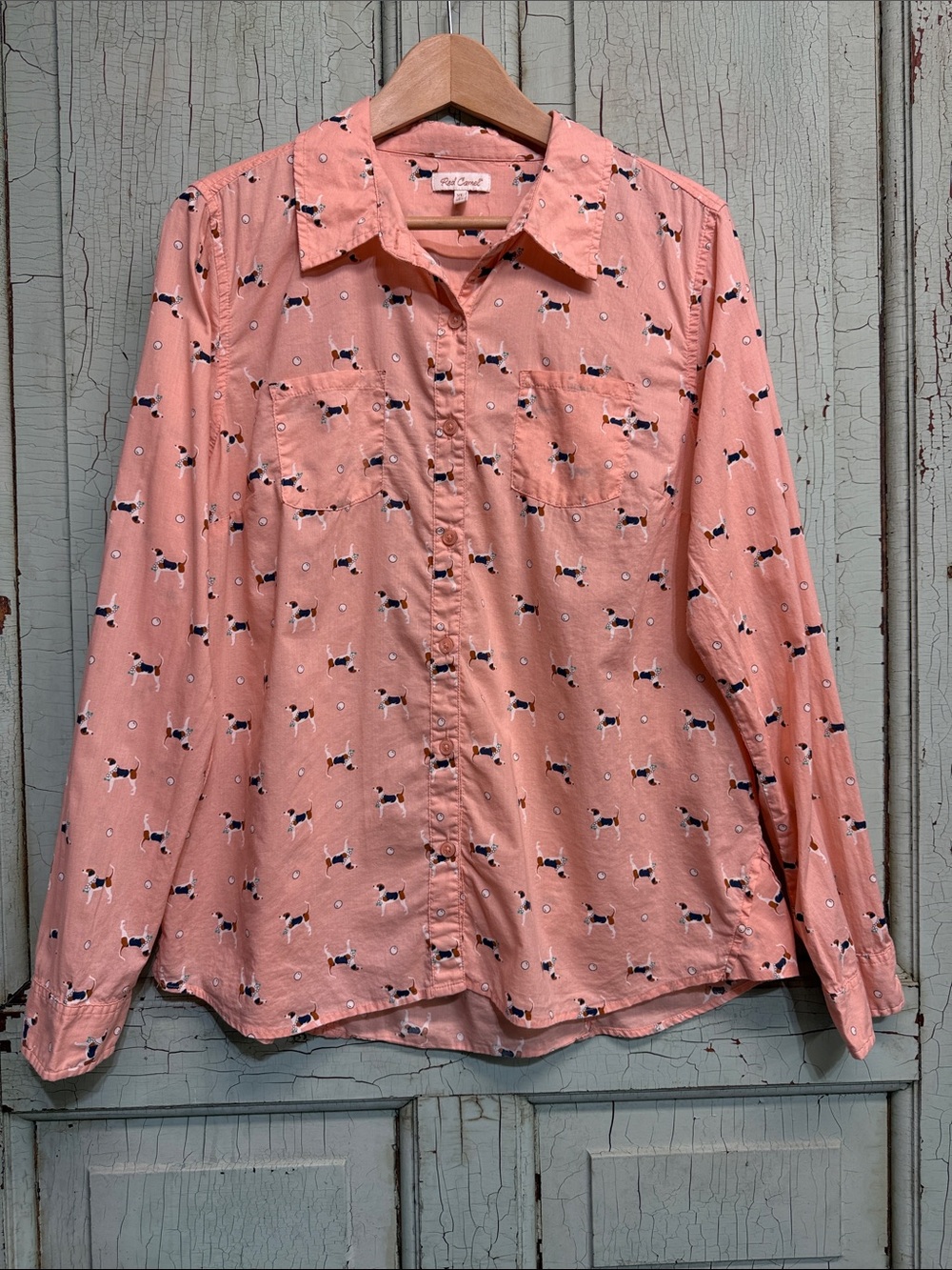 Red Camel Dog Print Button-Down Shirt